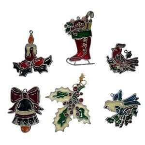 Set Of 6 Vintage Christmas-Themed Stained Resin Style Ornaments Handmade READ